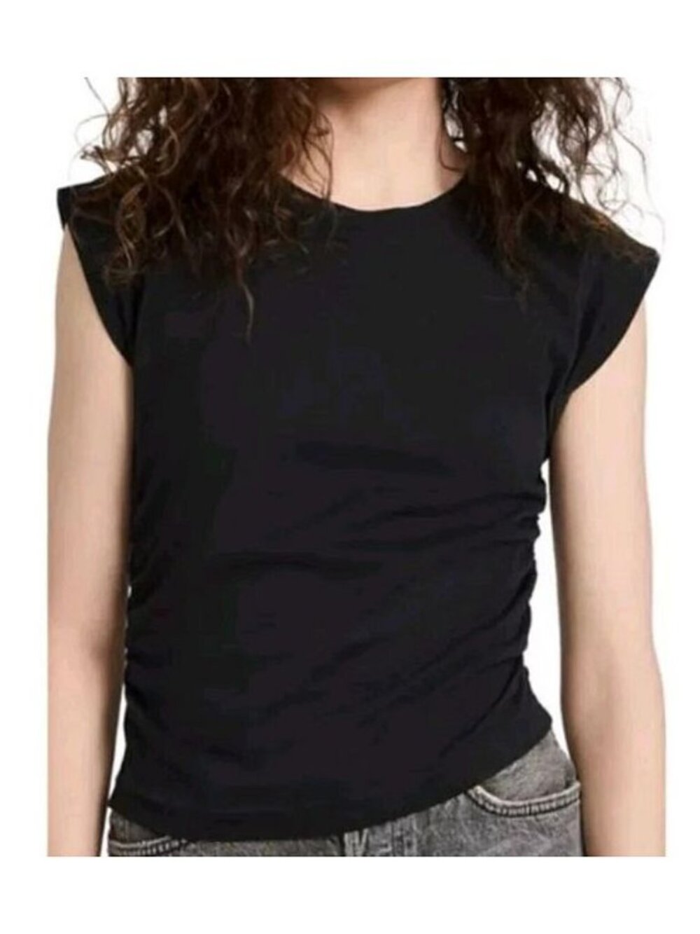 Madewell Black Side-Cinch Crew Neck Cap Sleeve Muscle Tee In Black Size L
